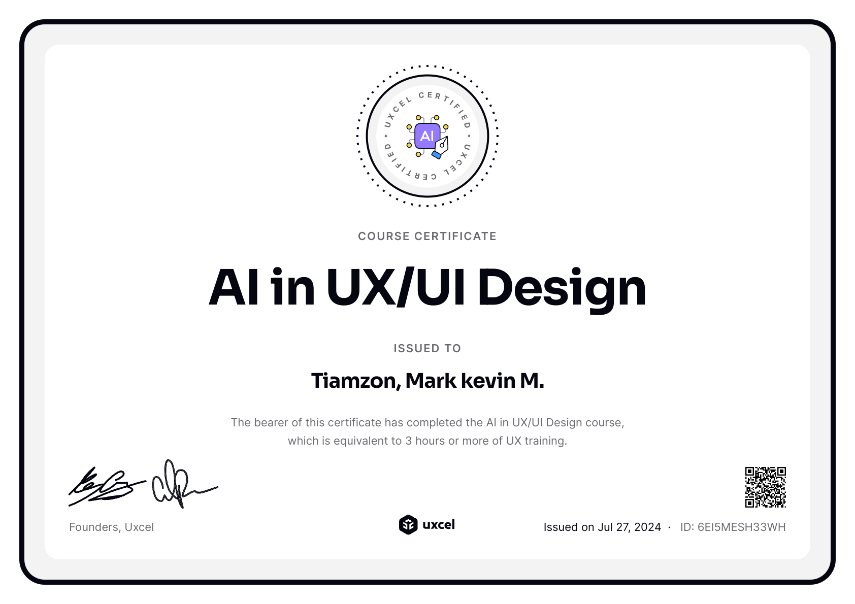 Mark kevin's certificate